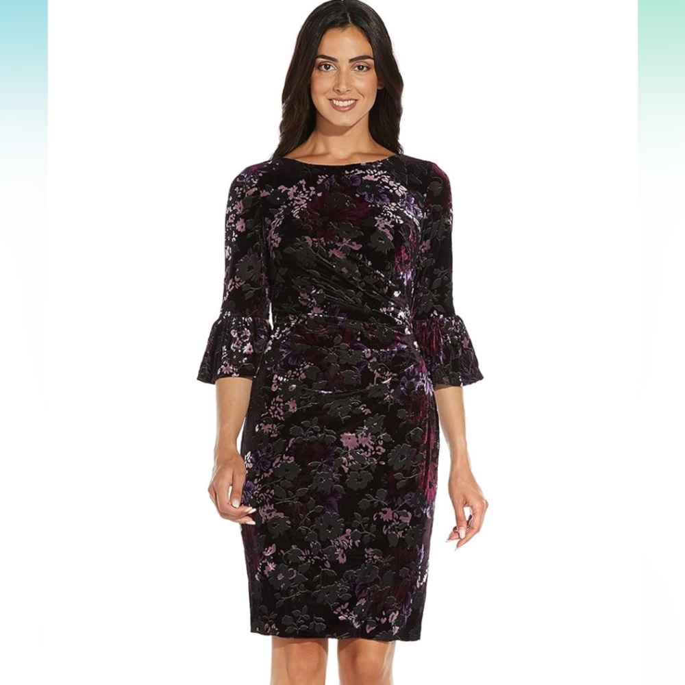Adrianna Papell Women's Printed Velvet Burnout Sheath Size 4